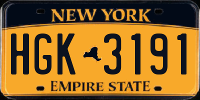NY license plate HGK3191