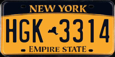 NY license plate HGK3314