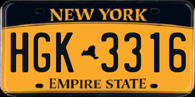 NY license plate HGK3316