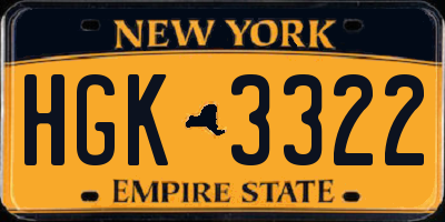 NY license plate HGK3322