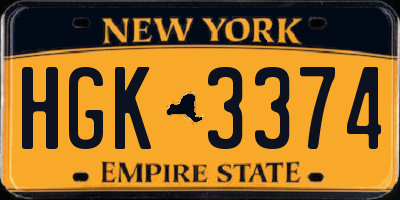 NY license plate HGK3374