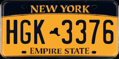 NY license plate HGK3376