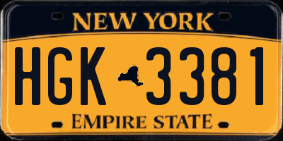 NY license plate HGK3381