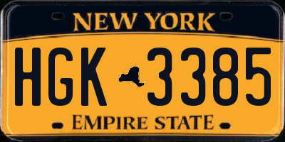 NY license plate HGK3385