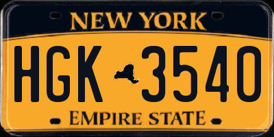 NY license plate HGK3540