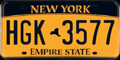 NY license plate HGK3577