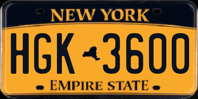 NY license plate HGK3600