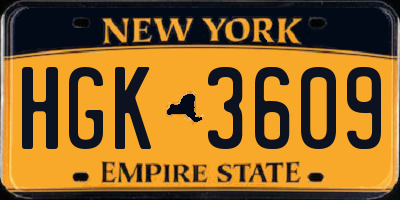 NY license plate HGK3609