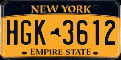 NY license plate HGK3612