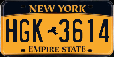 NY license plate HGK3614