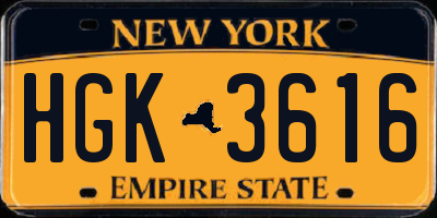 NY license plate HGK3616