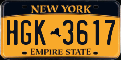 NY license plate HGK3617