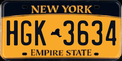 NY license plate HGK3634