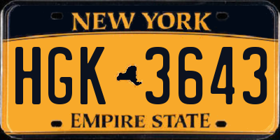 NY license plate HGK3643