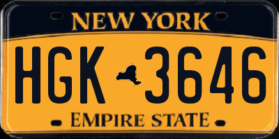 NY license plate HGK3646