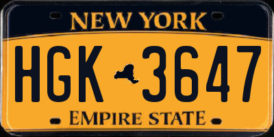 NY license plate HGK3647