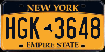 NY license plate HGK3648