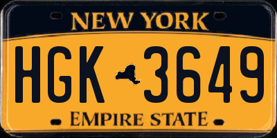 NY license plate HGK3649