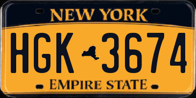 NY license plate HGK3674