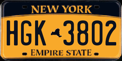 NY license plate HGK3802