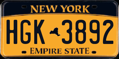 NY license plate HGK3892
