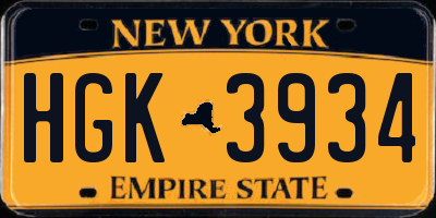 NY license plate HGK3934