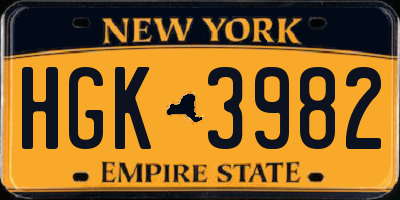 NY license plate HGK3982