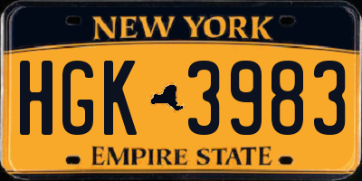 NY license plate HGK3983