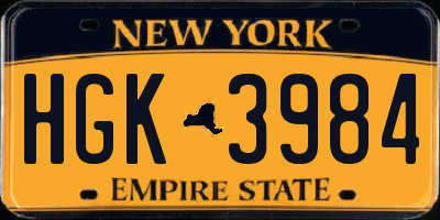 NY license plate HGK3984