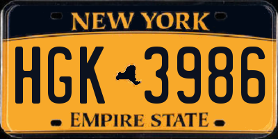 NY license plate HGK3986