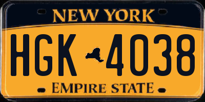 NY license plate HGK4038