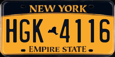 NY license plate HGK4116