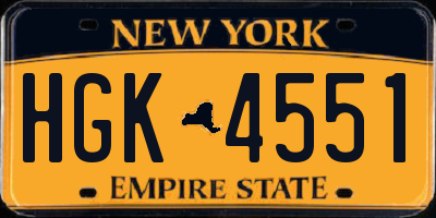 NY license plate HGK4551