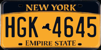 NY license plate HGK4645