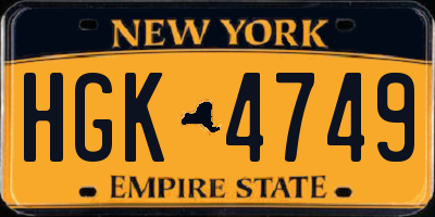NY license plate HGK4749