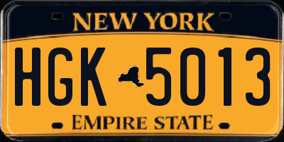 NY license plate HGK5013