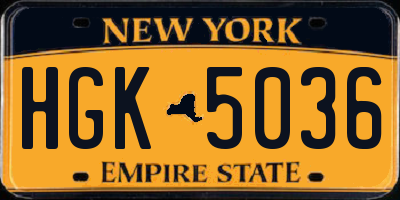 NY license plate HGK5036