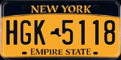 NY license plate HGK5118
