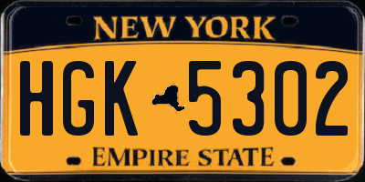 NY license plate HGK5302