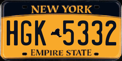 NY license plate HGK5332