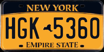 NY license plate HGK5360