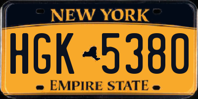 NY license plate HGK5380