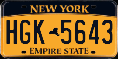 NY license plate HGK5643