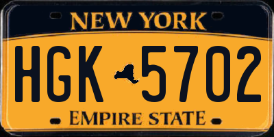 NY license plate HGK5702