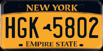 NY license plate HGK5802