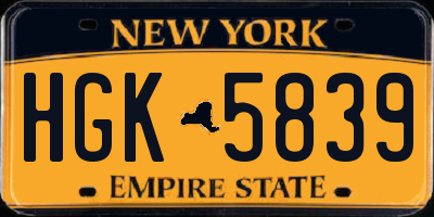 NY license plate HGK5839