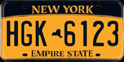 NY license plate HGK6123