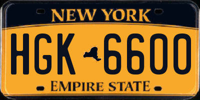 NY license plate HGK6600