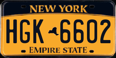 NY license plate HGK6602