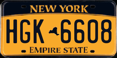 NY license plate HGK6608